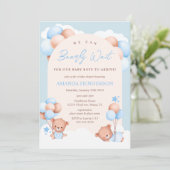 Jongen Tweeling Teddybeer Baby Shower Uitnodiging (Staand voorkant)