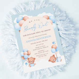 Jongen Tweeling Teddybeer Baby Shower Uitnodiging