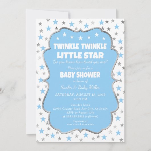 Jongen Twinkle Little Star Baby Shower-uitnodiging Kaart (Voorkant)
