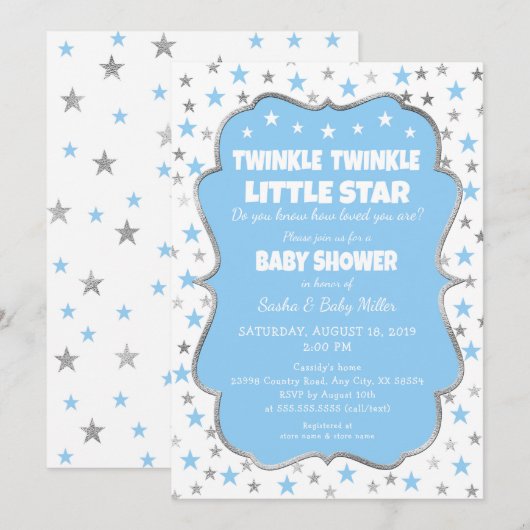Jongen Twinkle Little Star Baby Shower-uitnodiging Kaart (Voorkant / Achterkant)