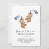 Jongen Twins - Beren Party Petten - Joint 1st Birt Kaart (Voorkant)