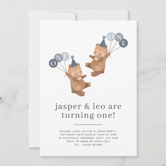 Jongen Twins - Beren Party Petten - Joint 1st Birt Kaart (Voorkant)