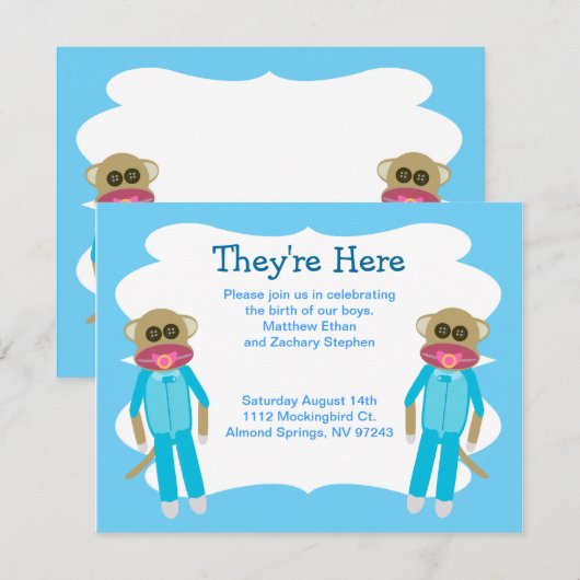 Jongen Twins Douche of Aankondiging (Voorkant / Achterkant)