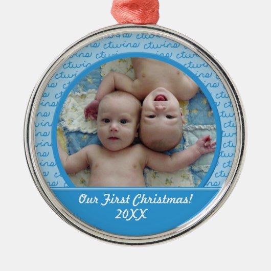 Jongen Twins Eerste Kerstversiering Metalen Ornament (Voorkant)