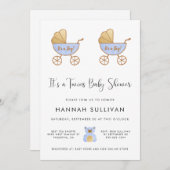 Jongen Twins Retro Carriage Waterverf Douche Kaart (Voorkant / Achterkant)