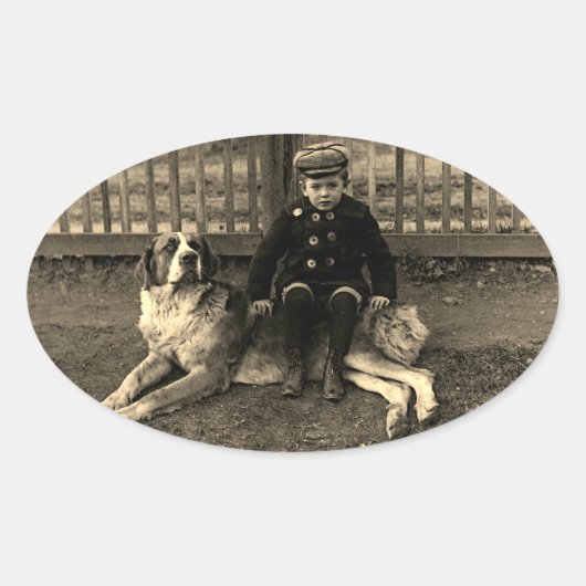 Jongen uit de 1890 die op de foto van Bernard Dog  Ovale Sticker (Voorkant)