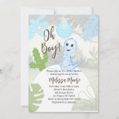 Jongen! Uitnodiging Blauwe Ballon Baby Dinosaur (Voorkant)