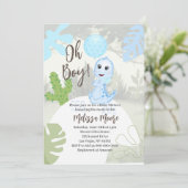 Jongen! Uitnodiging Blauwe Ballon Baby Dinosaur (Staand voorkant)