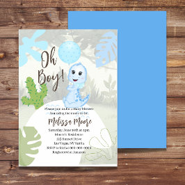 Jongen! Uitnodiging Blauwe Ballon Baby Dinosaur