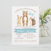 Jongen: Uitnodiging tot Baby shower van Wilde Wood (Staand voorkant)
