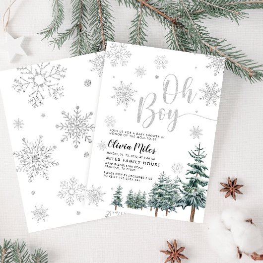 Jongen uitnodiging, zilveren baby shower kaart