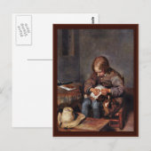 Jongen vegen zijn hond door Gerard Ter Borch Briefkaart (Voorkant / Achterkant)