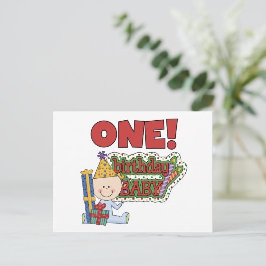 Jongen Verjaardag Baby 1e Verjaardag Tshirts en ge Briefkaart (Staand voorkant)