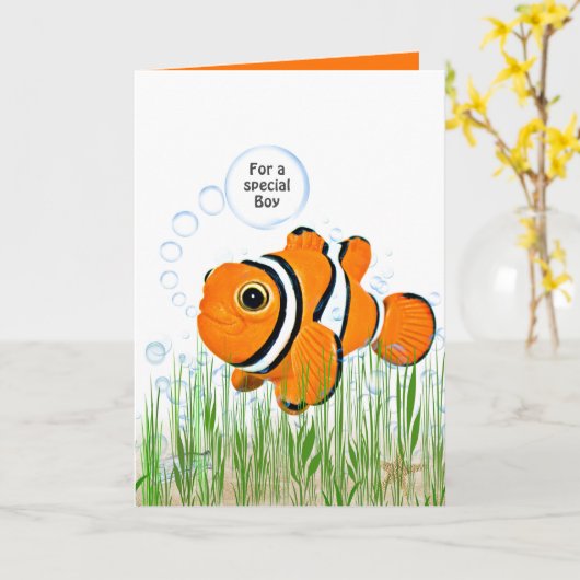 Jongen Verjaardag Clown Vis In Zeewier Kaart (Gele Bloem)