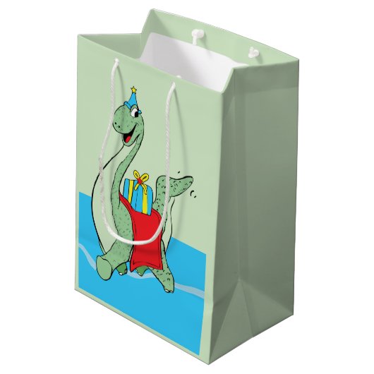 Jongen, Verjaardag Dinosaurus Medium Cadeauzakje (Achterkant Gekanteld)