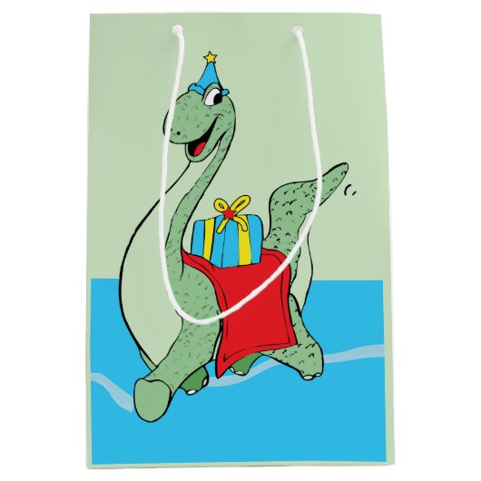 Jongen, Verjaardag Dinosaurus Medium Cadeauzakje (Voorkant)