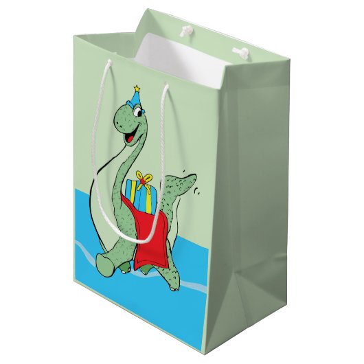 Jongen, Verjaardag Dinosaurus Medium Cadeauzakje (Voorkant Gekanteld)