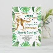 Jongen Verjaardag Dinosaurus Uitnodiging, T-Rex Ve Kaart (Staand voorkant)