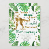 Jongen Verjaardag Dinosaurus Uitnodiging, T-Rex Ve Kaart (Voorkant / Achterkant)