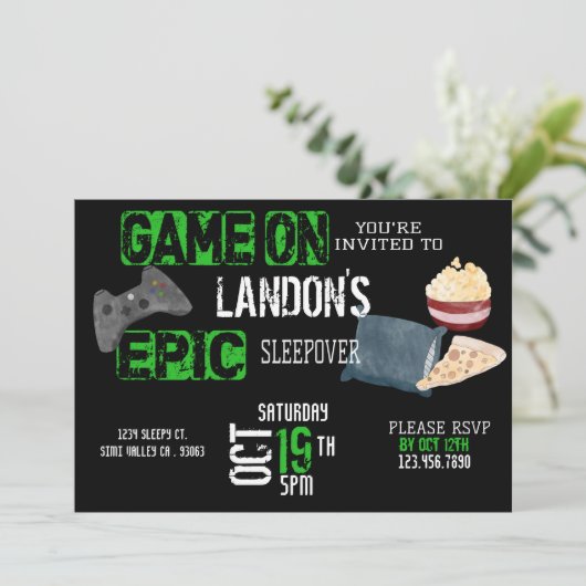 Jongen verjaardag|Gamer|Sleepover|Teen Kaart (Staand voorkant)