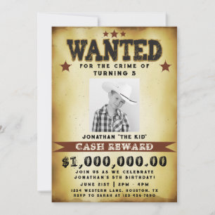 Jongen Verjaardag Gezocht Poster Cowboy Uitnodigin Kaart