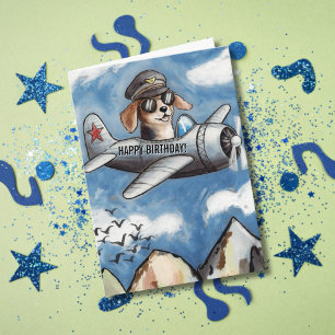 Jongen Verjaardag Hond Vliegtuig Wolken Bergen Gra Kaart