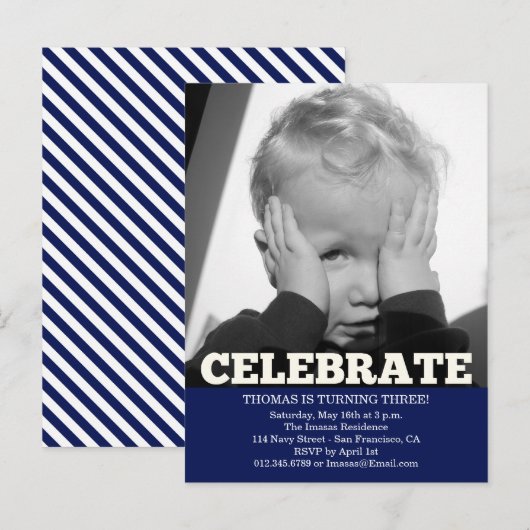 Jongen Verjaardag Party Fotouitnodigingen Uitnodiging Briefkaart (Voorkant / Achterkant)