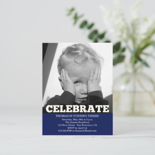 Jongen Verjaardag Party Fotouitnodigingen Uitnodiging Briefkaart (Staand voorkant)