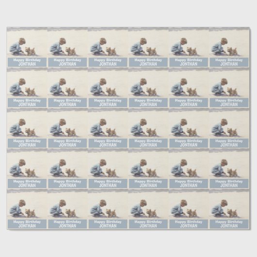 Jongen verjaardag Puppy kleurrijk schattig Cadeaupapier (Vlak)