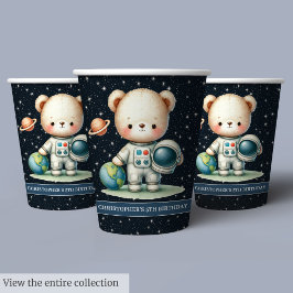 Jongen Verjaardag Teddy Bear Astronaut Party Paper Papieren Bekers
