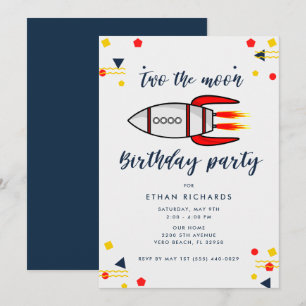 Jongen Verjaardag Twee De Maan Raket Ruimte Thema  Kaart