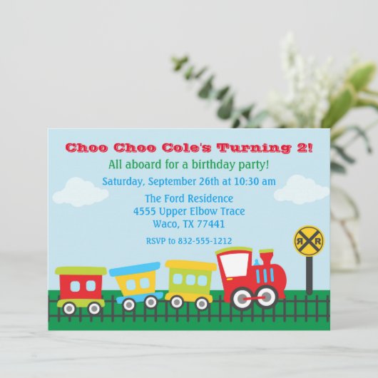Jongen Verjaardag Uitnodiging - Choo Choo Train (Staand voorkant)