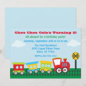 Jongen Verjaardag Uitnodiging - Choo Choo Train (Voorkant / Achterkant)