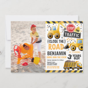 Jongen Verjaardagsfeestje Bouw Foto uitnodiging