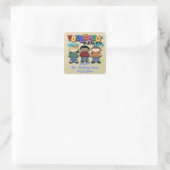 Jongen- verjaardagsfeeststickers vierkante sticker (Tas)