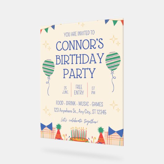 Jongen Verjaardagsfeestuitnodiging Acryl Bord (Hoek)