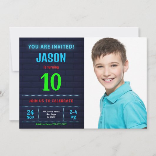 Jongen verjaardagsfoto uitnodiging (Voorkant)