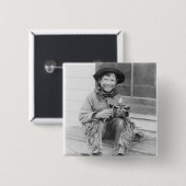 Jongen verkleed als Cowboy met speelgoed Vierkante Button 5,1 Cm (Voorkant /achterkant)