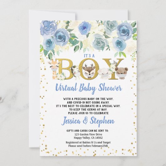 Jongen Virtuele Baby shower Pandemische Woodlanddi Kaart (Voorkant)