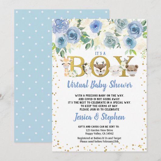 Jongen Virtuele Baby shower Pandemische Woodlanddi Kaart (Voorkant / Achterkant)