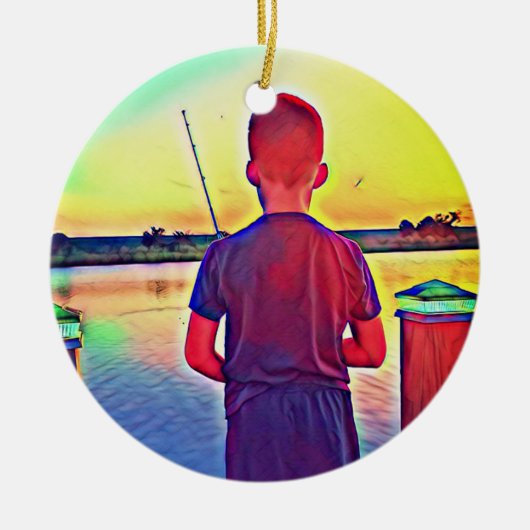 Jongen vissen keramisch ornament (Voorkant)