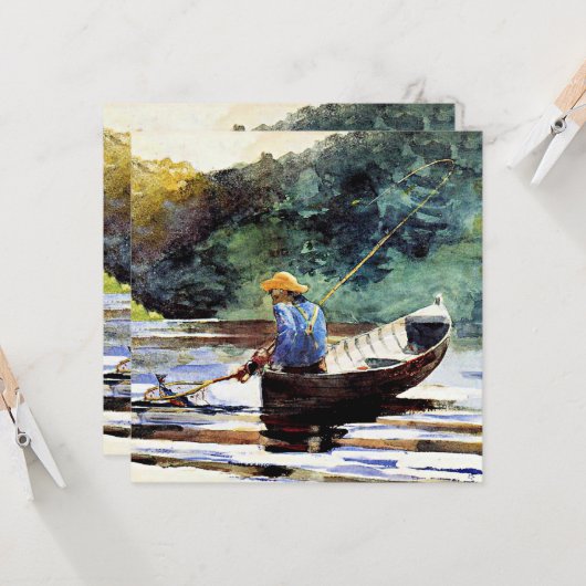 Jongen vist, kunstschilderij van Winslow Homer, Kaart (Voorkant / Achterkant in situ)