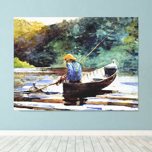 Jongen vist, kunstwerk van Winslow Homer Canvas Afdruk (Insitu (Houten vloer))