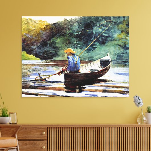 Jongen vist, kunstwerk van Winslow Homer Canvas Afdruk (Insitu (Woonkamer))