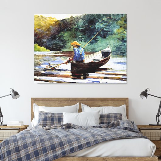 Jongen vist, kunstwerk van Winslow Homer Canvas Afdruk (Insitu (Slaapkamer))