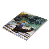 Jongen vist, kunstwerk van Winslow Homer Tegeltje (Zijkant)