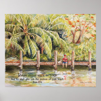 Jongen Vist met Dog Psalm 37:4 Poster