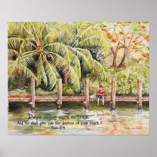 Jongen Vist met Dog Psalm 37:4 Poster (Voorkant)