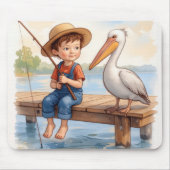 Jongen vist met een pelikaan muismat (Voorkant)