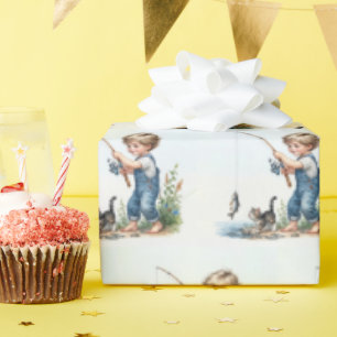 Jongen Vist met kitten Cadeaupapier